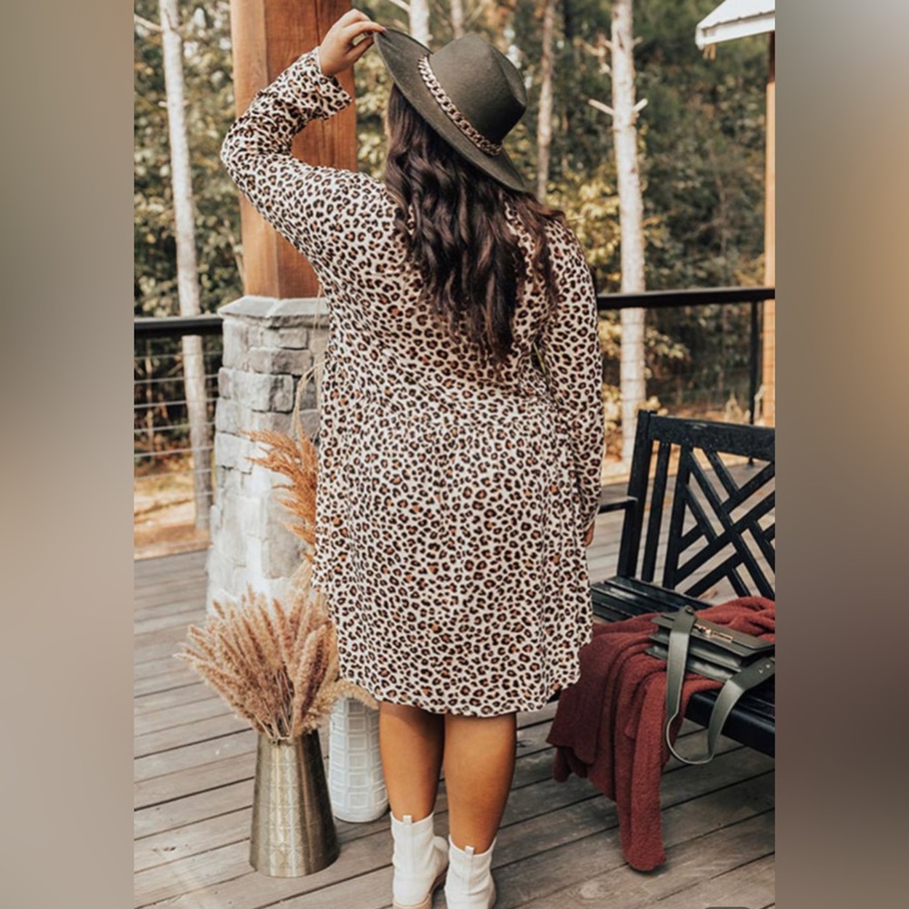 Leopard Plus Size Long Sleeve Midi Dress - Picture 3 of 5